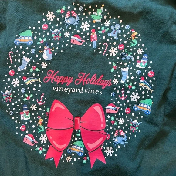 Vineyard Vines Happy Holidays Green Crew Neck Kids Tee - Picture 6 of 6
